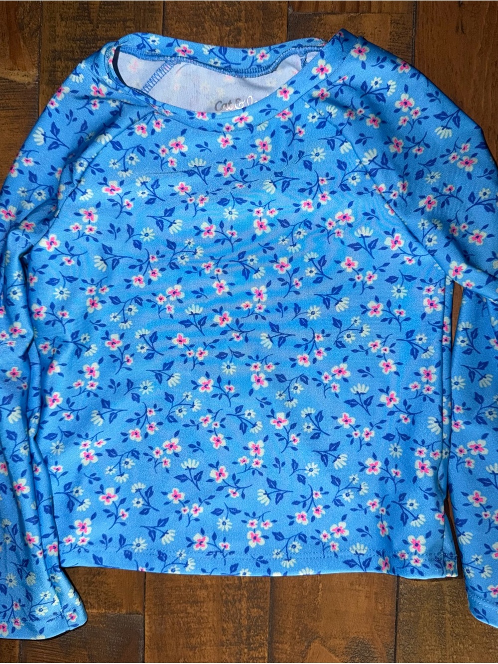 Blue Floral Long Sleeve swim top